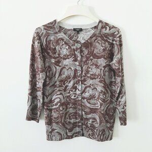 Talbots Cardigan Sweater, Button-Front, Gray & Brown, PP/XSP/0P/2P